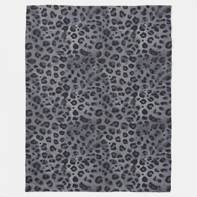 Cobertor De Velo Elegante Wild: Cinza e Leopardo Negro Sherpa Blank (Frente)