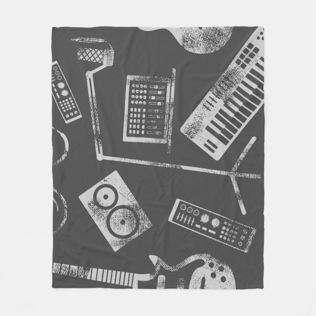 Cobertor De Velo Elementos de música: vintage com tela de fundo con (Frente)