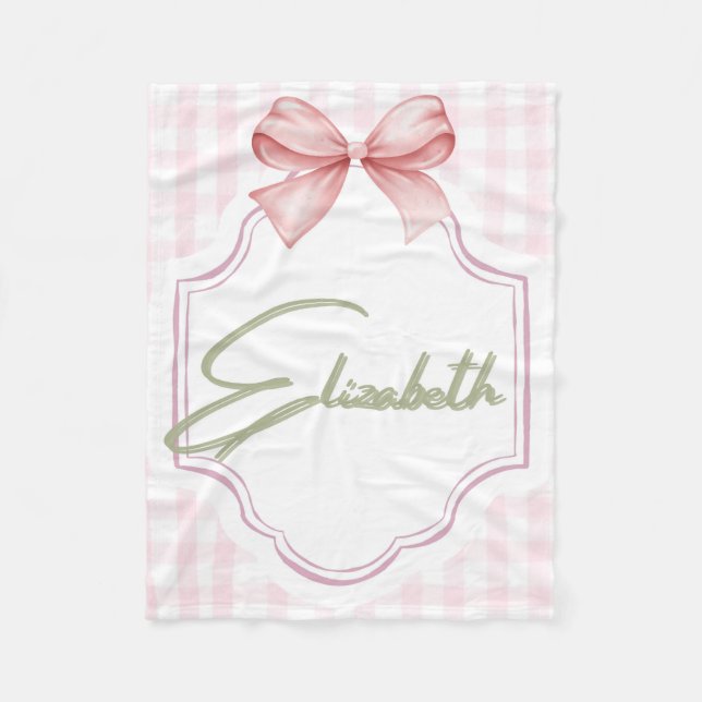 Cobertor De Velo Elizabeth Baby Girl Nursery Gingham Personalizada (Frente)
