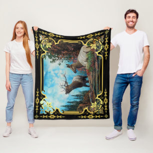 Cobertor De Velo Elk em Montana Mountains, Bull and vaca Fleece Bla