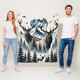 Cobertor De Velo Elk em uma Floresta Mística sob uma Montanha Lua