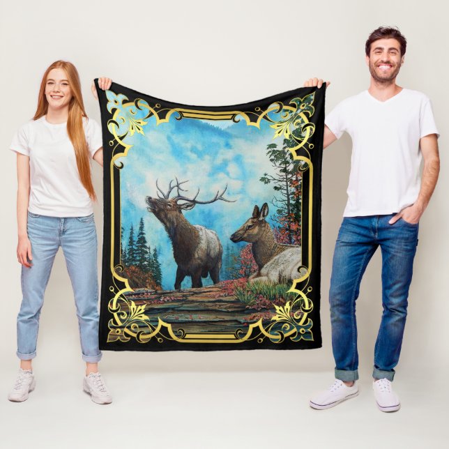 Cobertor De Velo Elk, touro e vaca na floresta de Montana (In Situ)