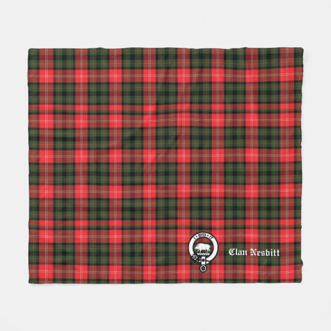 Cobertor De Velo Emblema da Crista do Clã Nesbitt & Tartan Personal (Frente (Horizontal))