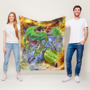 Cobertor De Velo Emerald Cosmic Dragon Fleece Blanket