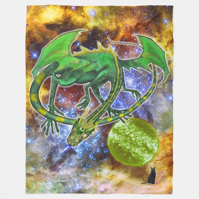 Cobertor De Velo Emerald Cosmic Dragon Fleece Blanket (Frente)