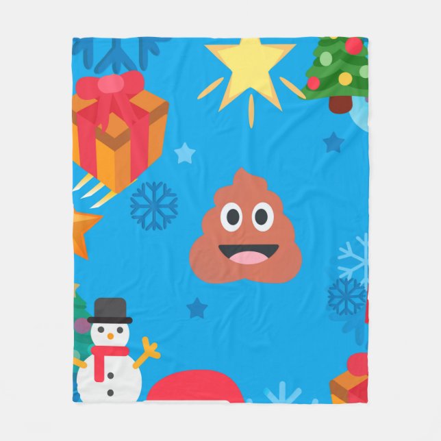 Cobertor De Velo emoji poop de natal azul (Frente)