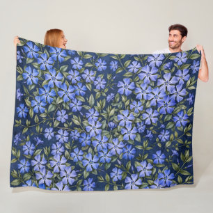 Cobertor De Velo Encantadoras Flores de Vinca Dispersas Azul Profun