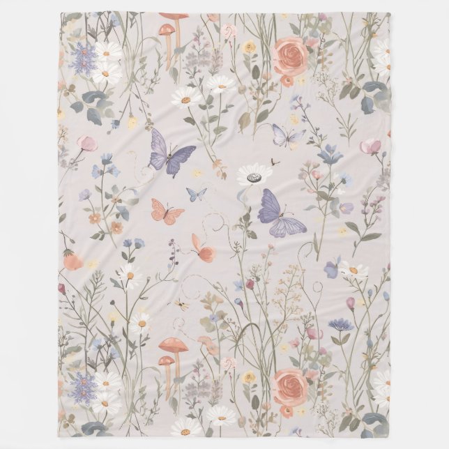 Cobertor De Velo Enchanted Garden Wildflower Butterfly Whimsical (Frente)
