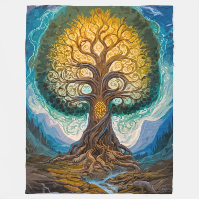 Cobertor De Velo Enchanting Yggdrasil Glowing Tree Magical Landscap (Frente)