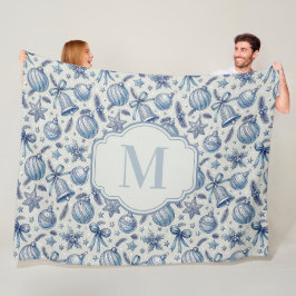 Cobertor De Velo Enfeites de natal de Toile Azul do Monograma Perso