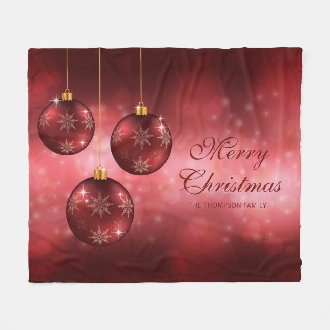 Cobertor De Velo Enfeites de Natal Vermelhos com Texto Personalizad (Frente (Horizontal))