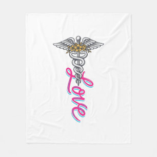 Cobertor De Velo Enfermeira Amor Caduceu Floral Médico Design Verti