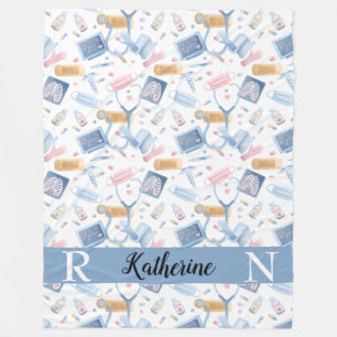 Cobertor De Velo Enfermeiro de Aquarela Colagem Médica Azul Cor-d