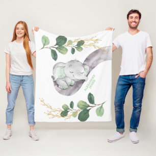 Cobertor De Velo Enfermeiro Dourado de Elefantes Bebês Bonito Verde