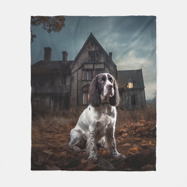 Cobertor De Velo English Springer Spaniel Halloween Assustador (Frente)