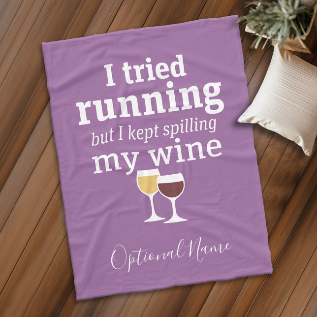 Cobertor De Velo Engraçada Citação de Vinho - Eu tentei correr - co (Personalized fleece blanket with funny wine saying)