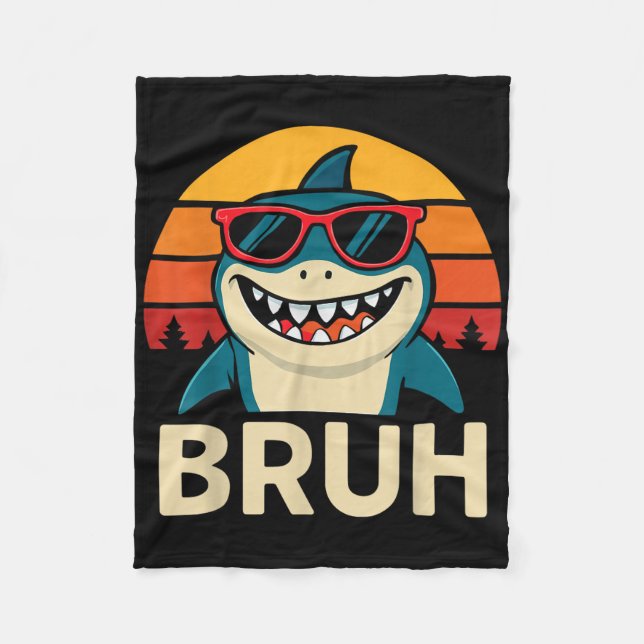 Cobertor De Velo Engraçado Bruh Shark Com Sungles Meme (Frente)