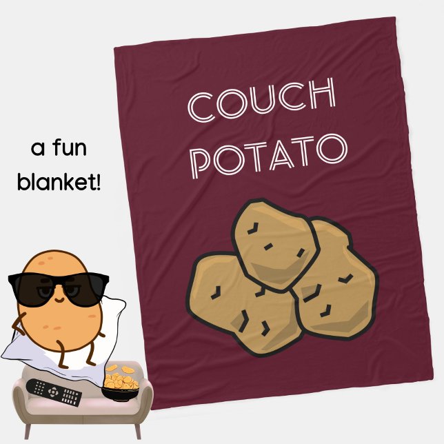 Cobertor De Velo Engraçado "Couch Potato" Binge Observando Introduç (A fun blanket for the lovable couch potato in your life. Burgundy. Choice of colors available. )