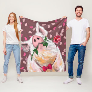 Cobertor De Velo Engraçado Fleece Blanket Gentleman Pig com Rosa