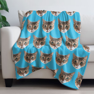 Cobertor De Velo Engraçado Personalizado Gato Rosto Folheto