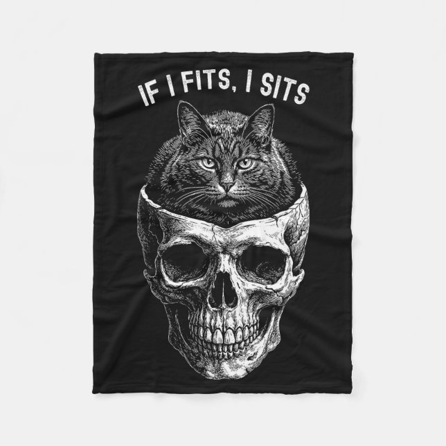 Cobertor De Velo Engraçado se couber eu sento crânio de gato preto  (Frente)