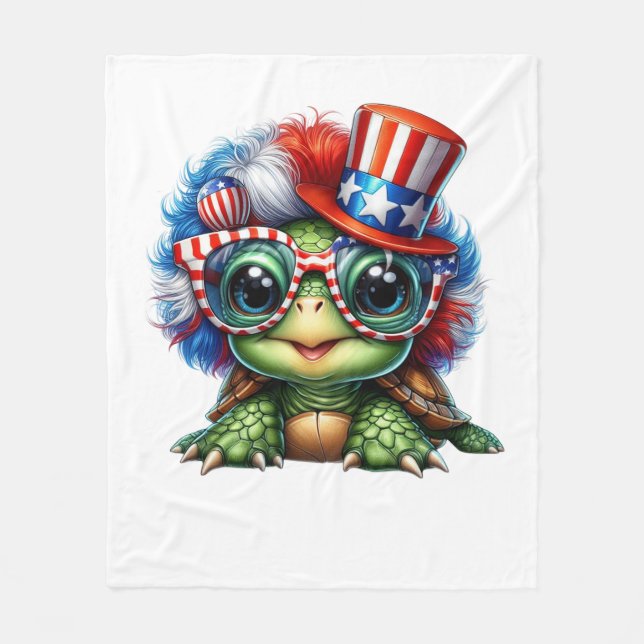 Cobertor De Velo Engraçado Turtle Patriótico EUA Flag Sunglass (Frente)