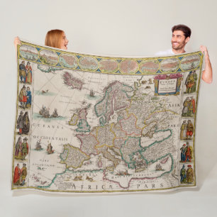 Cobertor De Velo Enorme Mapa Medieval da Europa (por Willem Blaeu)