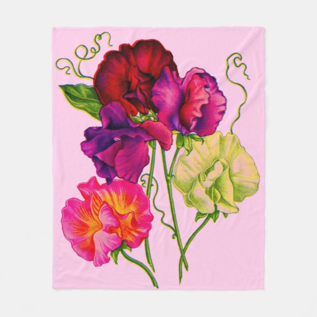 Cobertor De Velo Ervilha doce em roxo e rosa (Frente)