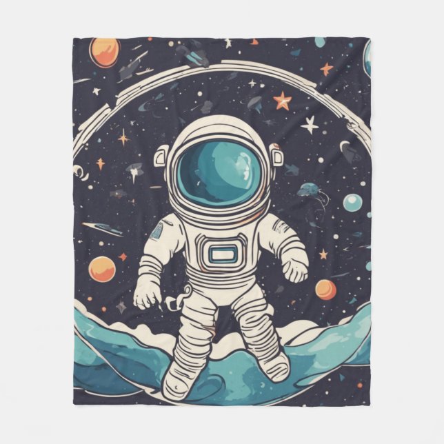 Cobertor De Velo Espaço Astronauta e Planetas (Frente)