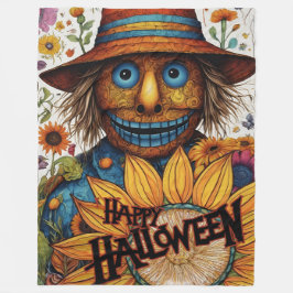Cobertor De Velo Espantalho do Halloween assustador com girassóis