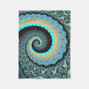 Cobertor De Velo Espiral de Arte Fractal Laranja abstrato azul Turq