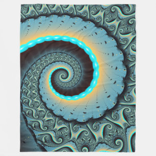 Cobertor De Velo Espiral de Arte Fractal Laranja abstrato azul Turq