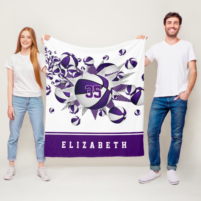 Cobertor De Velo esportes roxos decor raparigas basquete estrelas (In Situ)