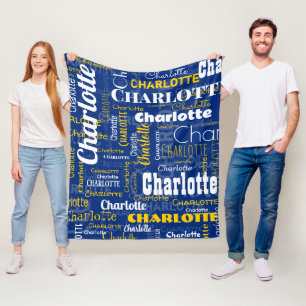 Cobertor De Velo Esportivo Azul Amarelo Nome Repetindo Estádio Padr