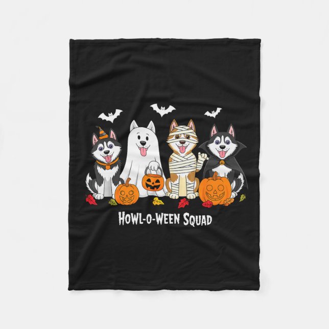 Cobertor De Velo Esquadrão Husky de Uivo de Halloween O Ween (Frente)