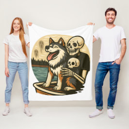 Cobertor De Velo Esqueleto com Cachorro em Arte de Terror no Lago A