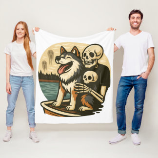 Cobertor De Velo Esqueleto com Cachorro em Arte de Terror no Lago A