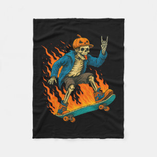 Cobertor De Velo Esqueleto de Halloween Skateboarding Abóbora Chama