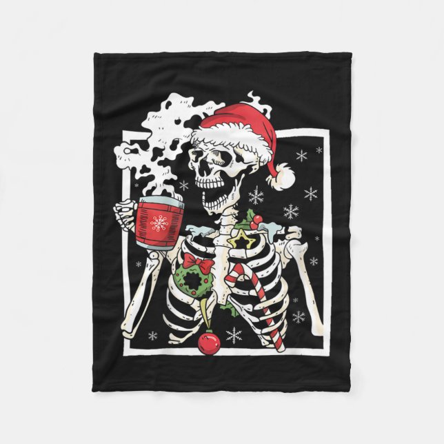 Cobertor De Velo Esqueleto De Natal Com Bebendo Crânio Sorridente C (Frente)
