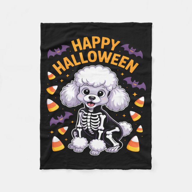 Cobertor De Velo Esqueleto de Poodle Feliz Halloween (Frente)