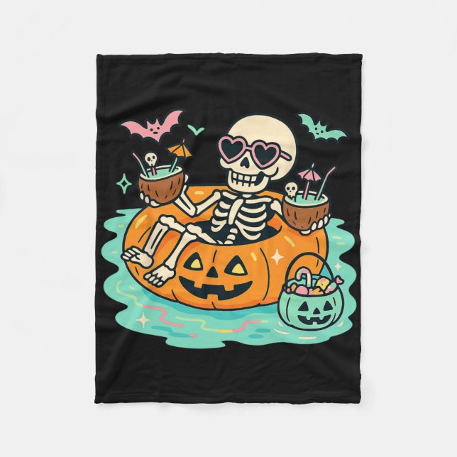 Cobertor De Velo Esqueleto De Verão Na Piscina De Pumpkin Float Cut (Frente)