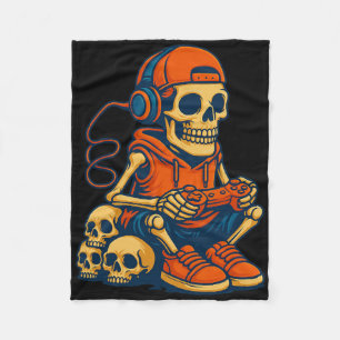 Cobertor De Velo Esqueleto Retro de Halloween para Gamer de Vídeo G