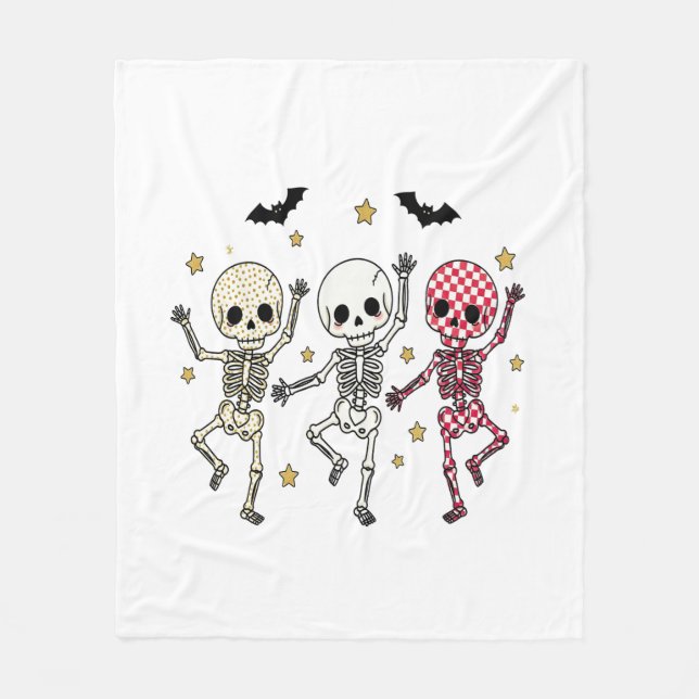 Cobertor De Velo Esqueletos de dança de Halloween (Frente)