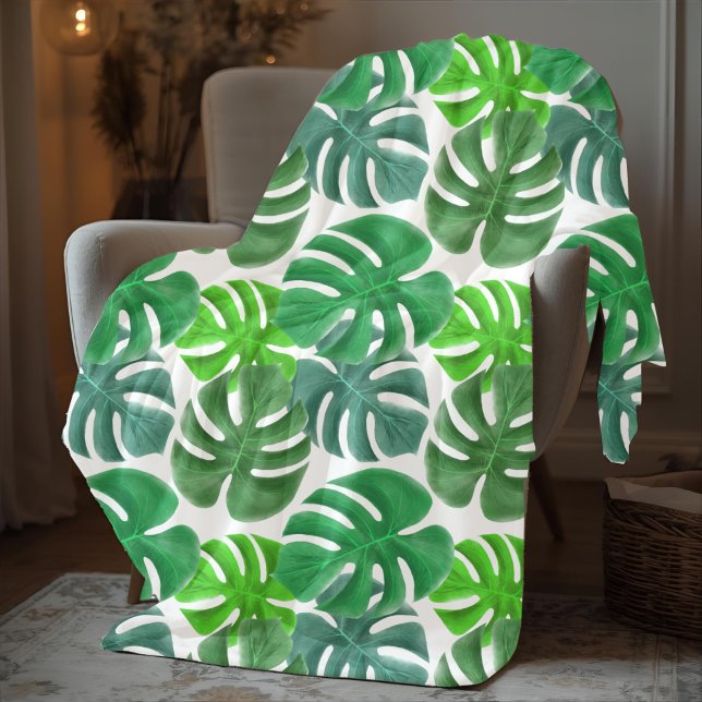 Cobertor De Velo Esquerda Moderna de Palmas Verdes (Elegant Modern Green Palm Leaves Fleece Blanket)