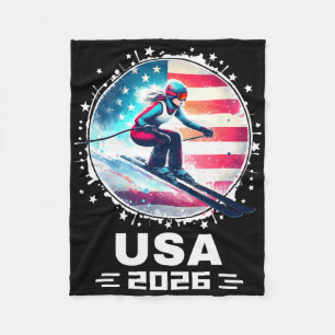 Cobertor De Velo Esquiadora Equipe Esqui EUA 2026 Esqui Bandeira Am