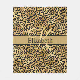 Cobertor De Velo Estampa de leopardo preto dourado monograma