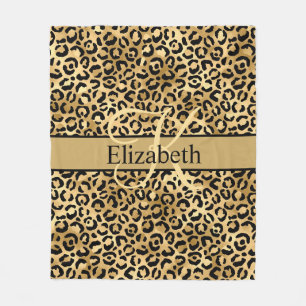 Cobertor De Velo Estampa de leopardo preto dourado monograma