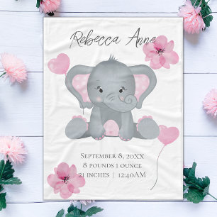 Cobertor De Velo Estatísticas de Nascimento Personalizadas Elefante