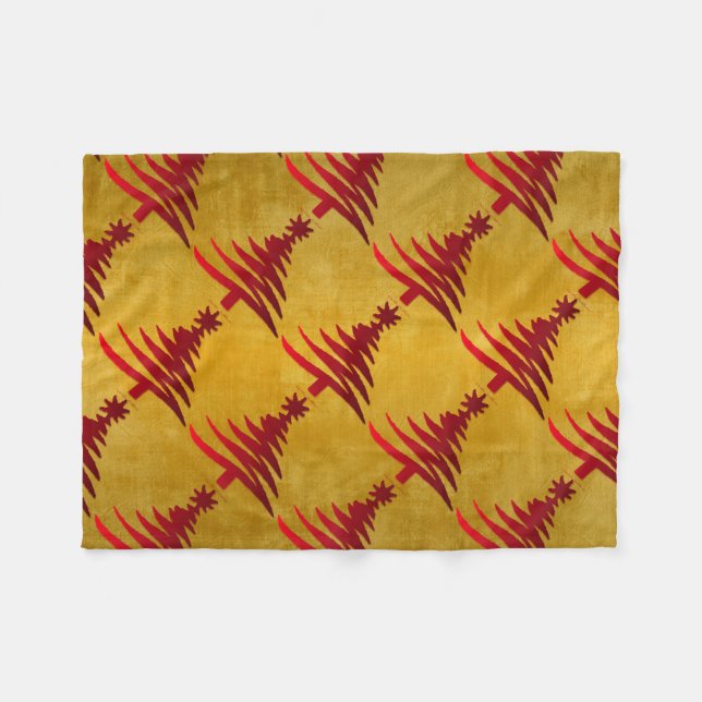 Cobertor De Velo Estêncil da árvore de Natal Vermelho na Dourada (Frente (Horizontal))