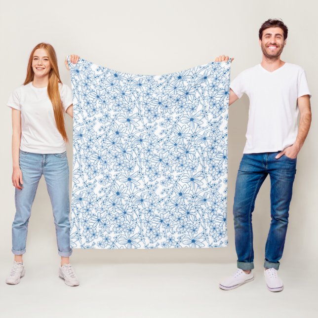 Cobertor De Velo Estética Floral Azul e Branco (In Situ)